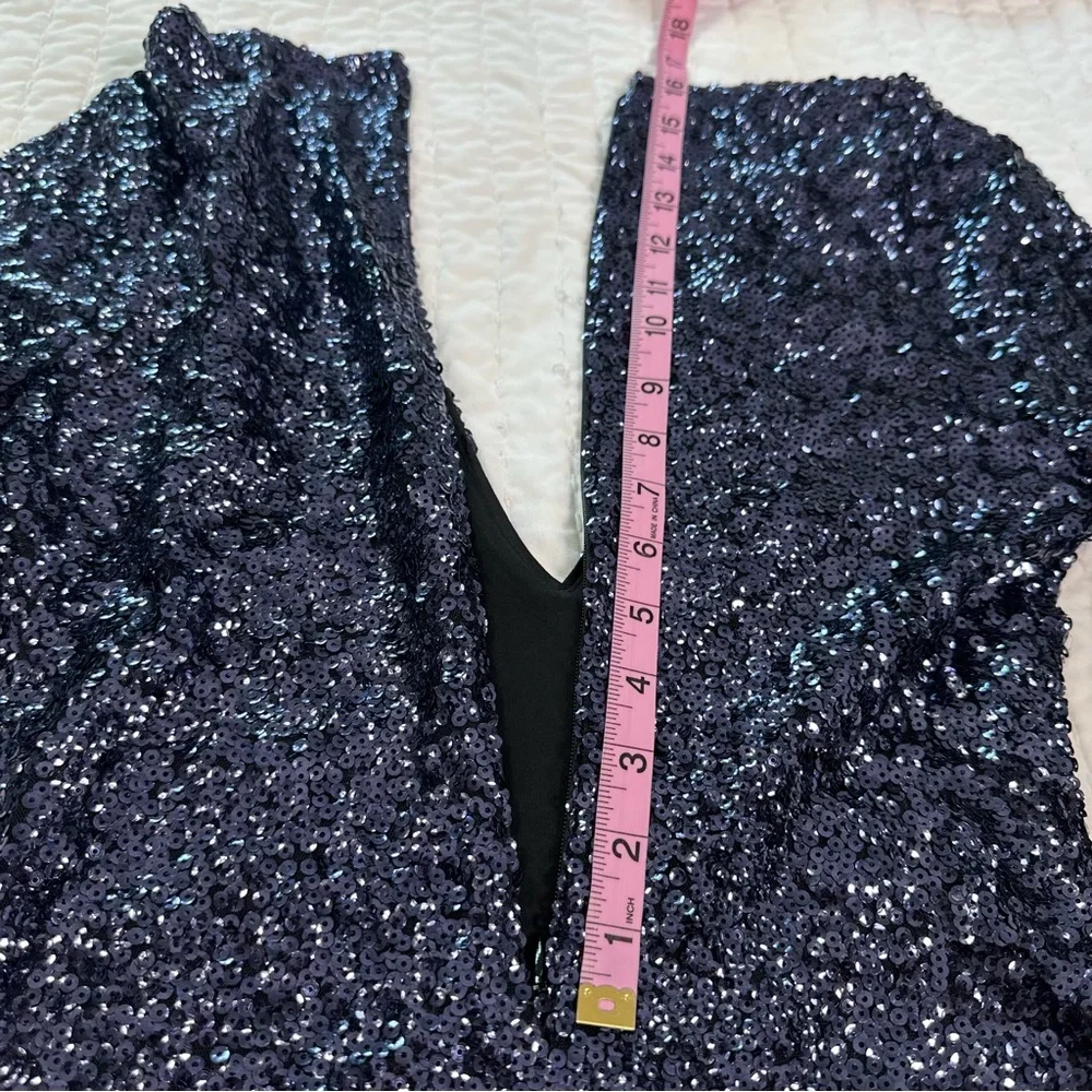 Express Blue Deep V-Neck Surplice Sequin Party Mini Dress - Picture 15 of 16